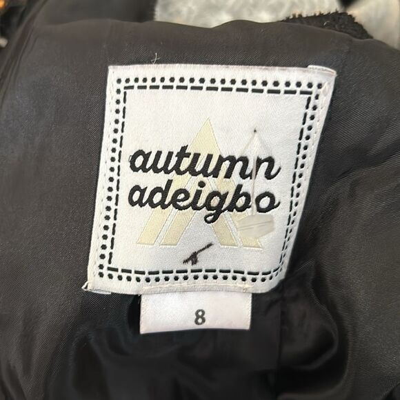 NWOT Autumn Adeigbo Camille Diamond Print Puff Sleeve Lace Up Back Mini Dress 8 - Picture 15 of 16